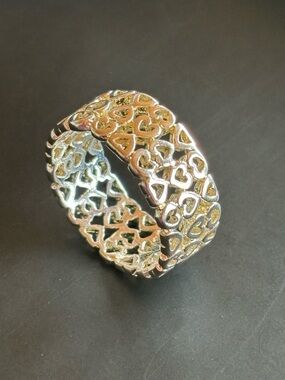 Silver Heart Pattern Women's Ring - Size 10